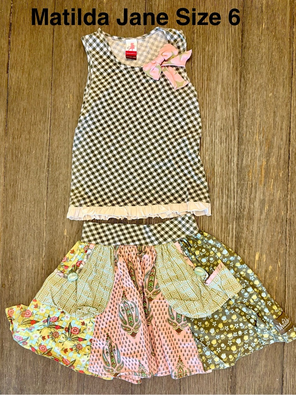 Matilda Jane Black & Pink Gingham Tank with Patchwork Floral Skirt